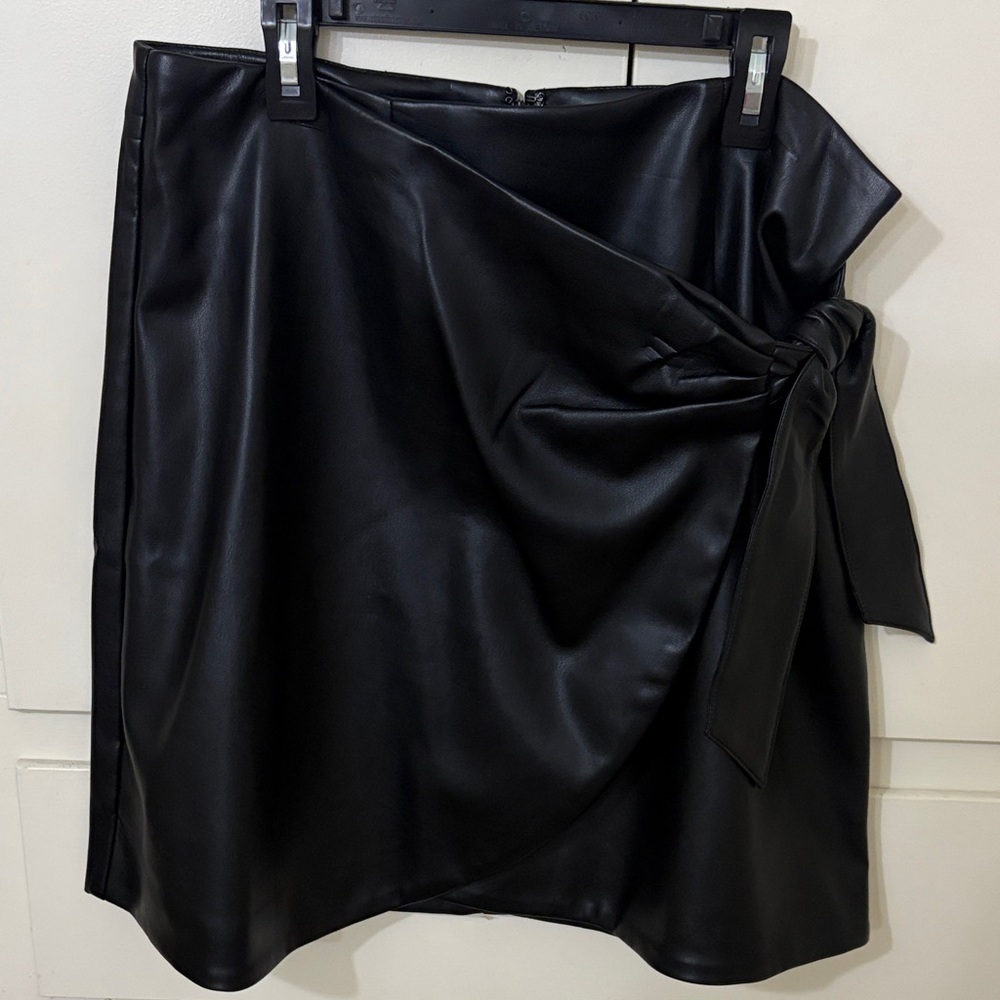 LOFT Black Faux Leather A-Line Skirt